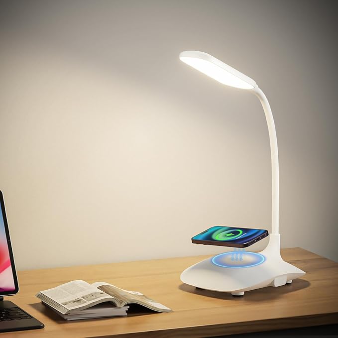 LED Desk Lamp Wireless Charging Desk Lamp with Touch Control Dimmable Office Desk Light Eye-Caring Office Lamp with Adjustable Gooseneck Table Lamp, Reading Lamp Table Lamp for Bedroom Bedside Study-DeskoryOffice