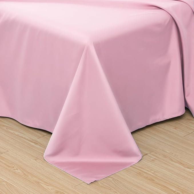 Toodou Silky Soft, Most Comfortable and Luxurious Pink Queen Flat Sheet is Made - Image 2