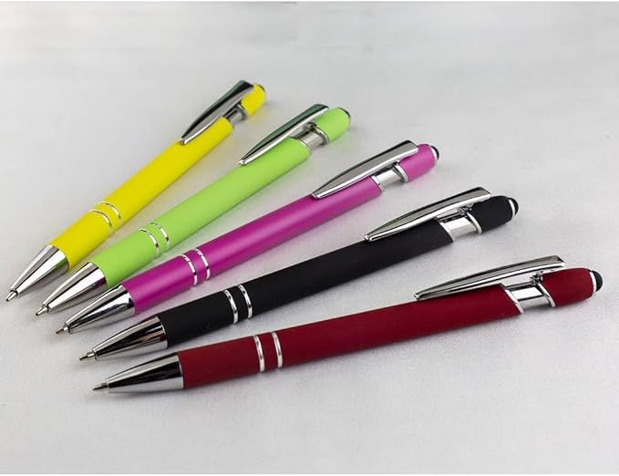 10-Pack Ballpoint Pens with Stylus Tip, Black Ink, 1.0mm Medium Point, Matte Metal Barrel, Assorted Colors – Soft Touch Grip for Office, School-DeskoryOffice