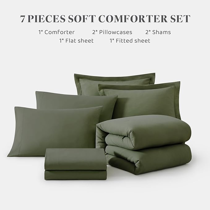 WRENSONGE Super King Comforter Set- 7 Pieces Soft Olive Green Bed in a Bag - Image 8