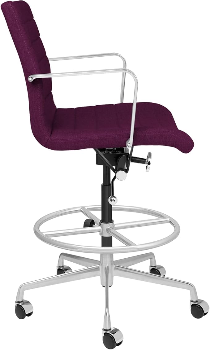 Laura Davidson Furniture SOHO II Ribbed Drafting Chair for Standing Desks, Standing Desk Chair - Ergonomically Designed, Draft Height, Arm Rest & Cushion, Made of Poly-Cotton Fabric, Purple Fabric-DeskoryOffice