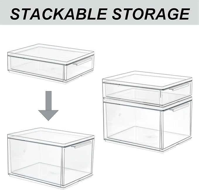 Set of 2 Stackable Storage Drawers - 6.7" Clear Plastic Drawer Storage, Acrylic Makeup Organizer, Desk Counter Cabinet Office Organizer, Bathroom Organizers and Storage (Modern/Set of 2)-DeskoryOffice