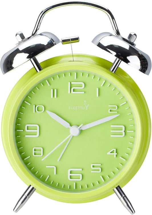 (Loud Alarm for Deep Sleepers 4'' Twin Bell Alarm Clock, Stereo Digital Dial Alarm Clock with Backlight for Bedroom and Home Decoration(Lime Green)