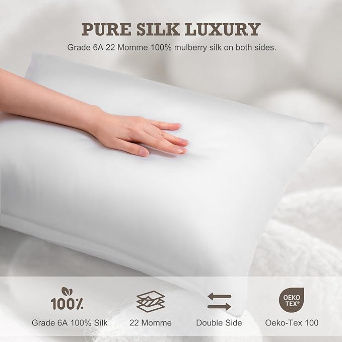 BPC 100% Mulberry Silk Pillowcases 2 Pack, Grade 6A ClimaSilk™ Silk Pillow - Image 2