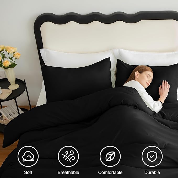 CozyLux Twin Comforter Black, 2 Pieces Twin Extra Long Comforter Set - Image 4