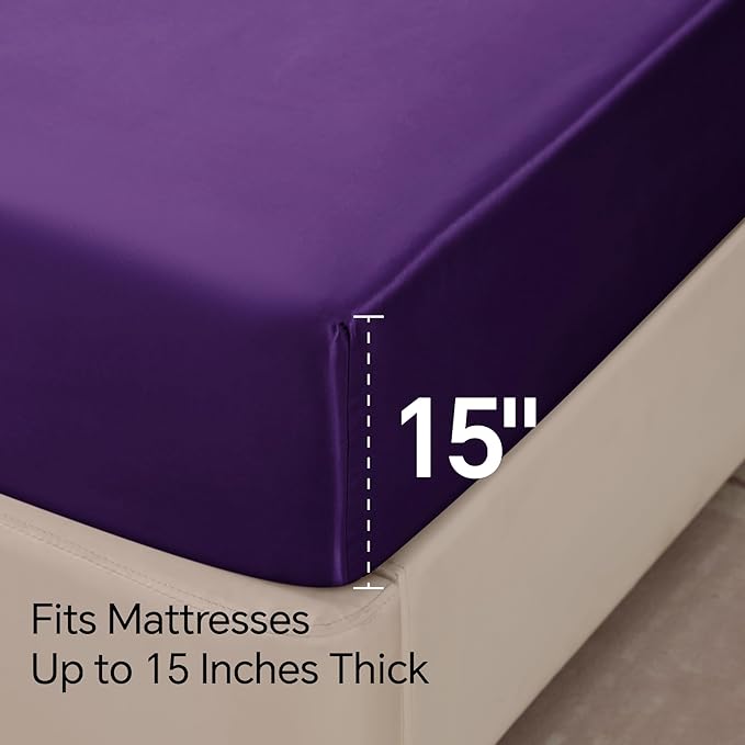 BEDELITE King Size Sheets Set, Luxury Soft Plum Purple Satin Sheets - Image 6