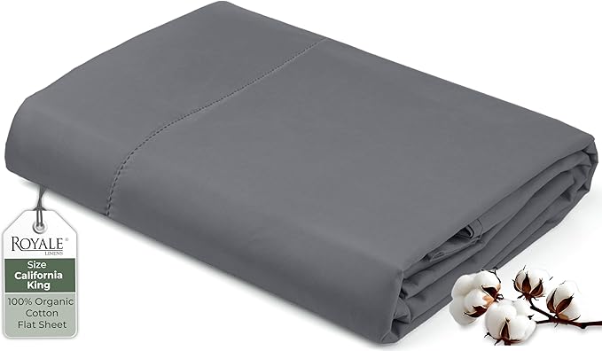 Royale Linens 100% Organic Cotton California King Flat Sheet Only by ROYALELINENS