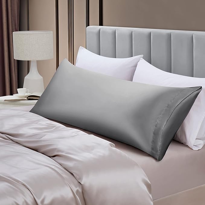 Aormenzy Satin Body Pillow Cover Set of 2, 20x54 Inches Silver Grey Case - Image 3