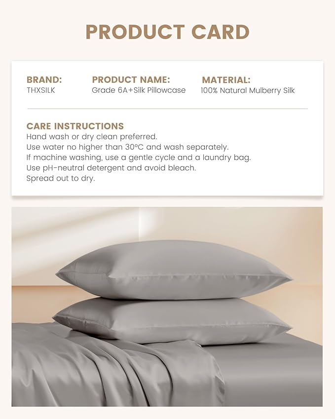 THXSILK Silk Pillowcase for Hair and Skin, 100% Mulberry Silk Bed Pillowcase - Image 8