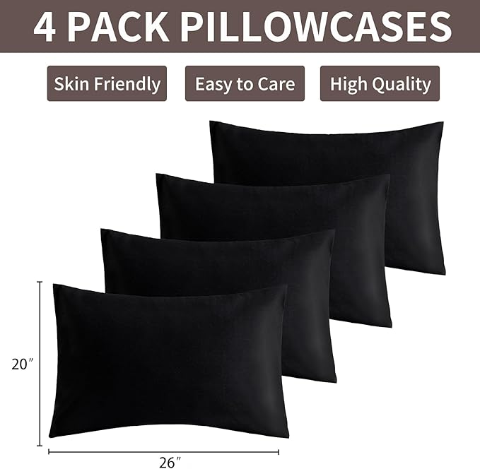 MINIPANDA Black Pillow Cases Standard Size Set of 4 - Image 3