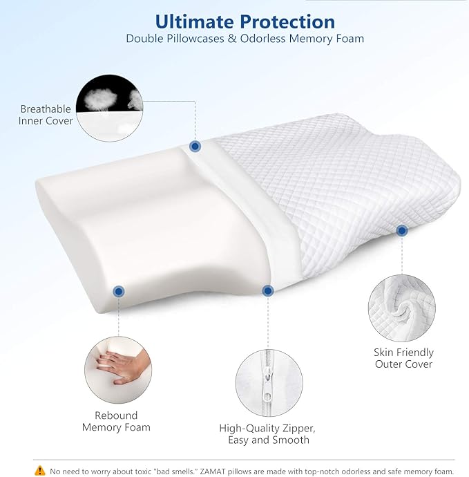 ZAMAT Memory Foam Pillow for Neck Pain Relief, Adjustable Orthopedic Ergonomic - Image 5