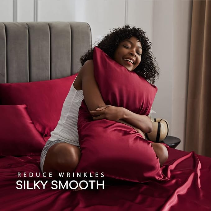 MR&HM Satin Bed Sheets, Full Size Sheets Set - Image 3