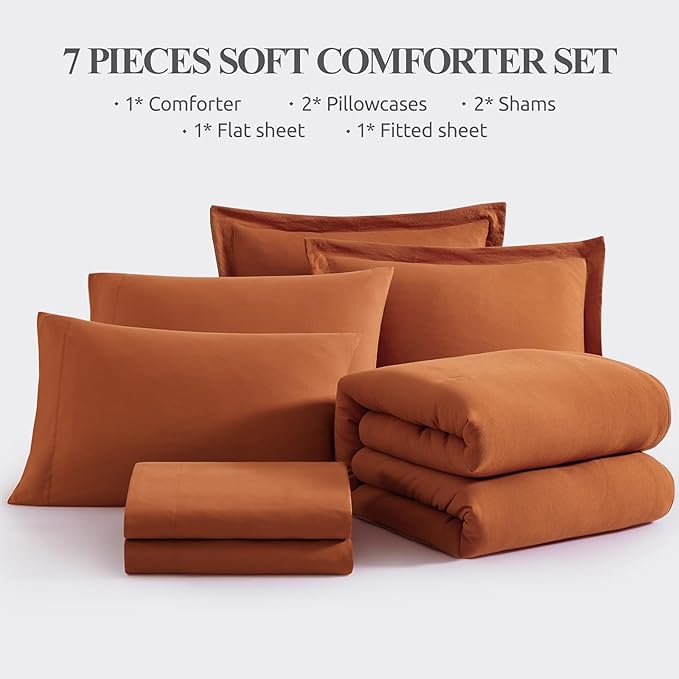 WRENSONGE Queen Comforter Set- 7 Pieces Soft Burnt Orange Bed in a Bag - Image 9