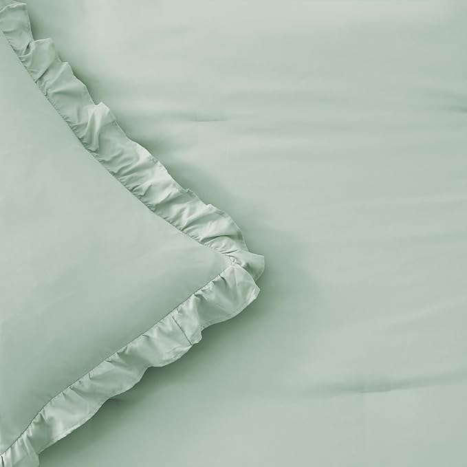FUANNA King Size Comforter Set Sage Green, 3 Pieces Ruffle King Bedding Set - Image 8