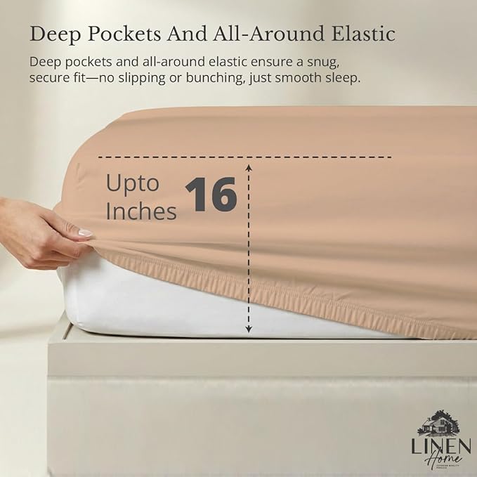 Linen Home 100% Cotton Percale Weave Fitted Sheet, King Size, Brushed Rose - Image 2