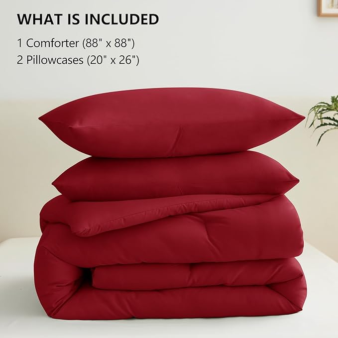 CozyLux Queen Comforter Set Dark Red, 3 Pieces Solid Comforters Queen Size - Image 6