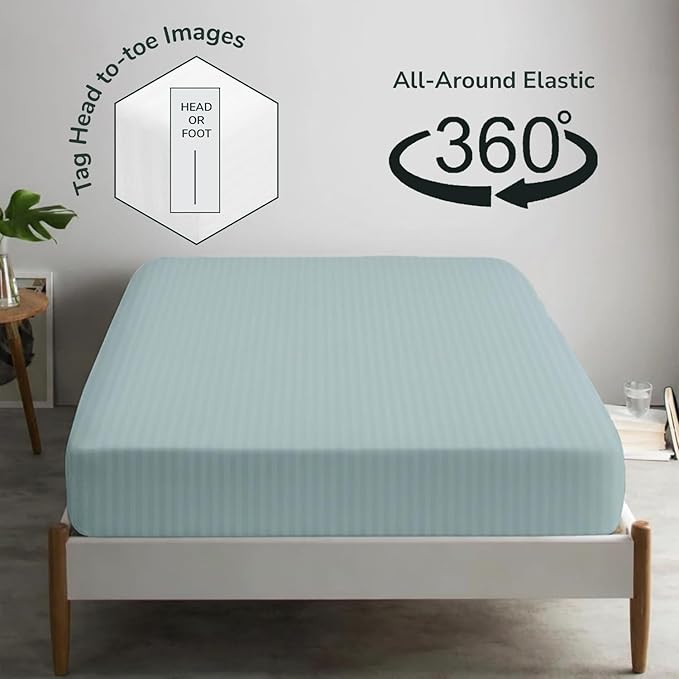 Feather & Stitch 1 Piece Fitted Sheet King Size, 100% Cotton Damask Sateen Weave - Image 4