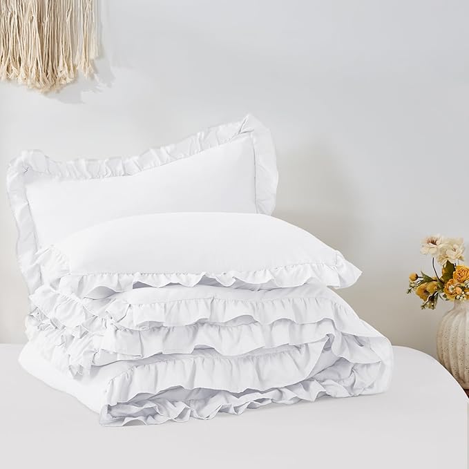 FUANNA Twin Comforter Set White, 2 Pieces Ruffle Twin Bed Set, Fluffy Twin - Image 9