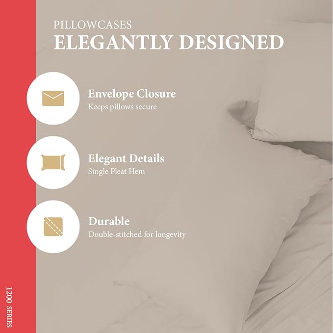 100% Egyptian Cotton Pillow Cases King Size Set of 2 - Image 4