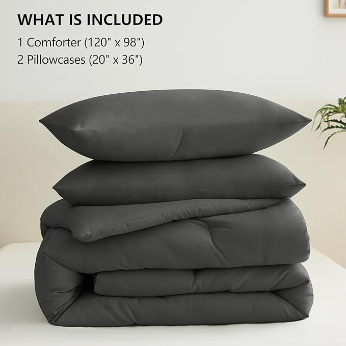 CozyLux Oversized King Comforter Set Dark Grey, 3 Pieces 120x98 Solid - Image 6