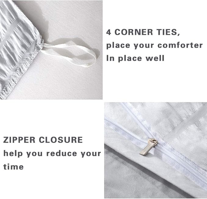 AveLom Light Gray Duvet Cover Full, 3 Pieces, Seersucker Tripe Soft Washed - Image 4