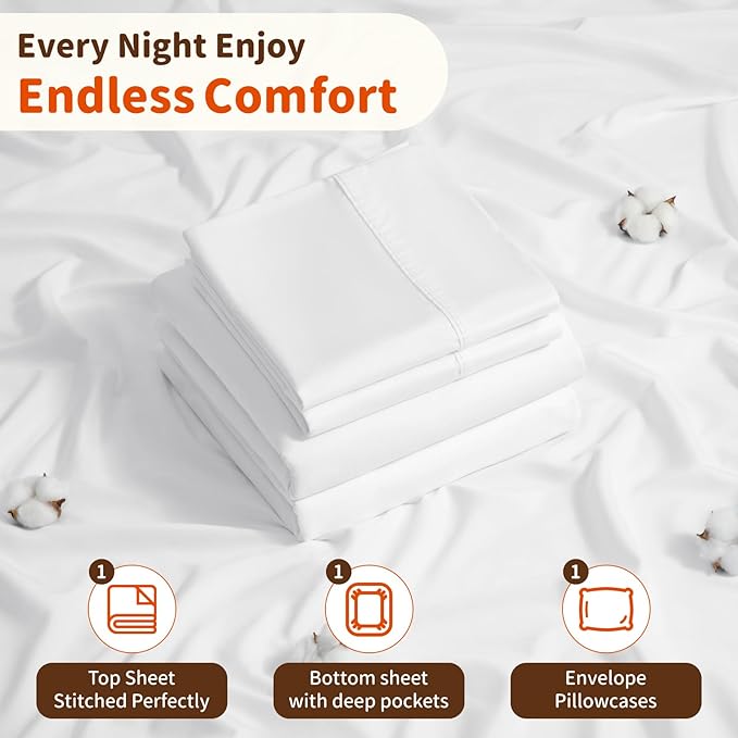 LBRO2M 1000 Thread Count 100% Egyptian Cotton Sheets Set Twin, 3 Piece Sets Bed - Image 5