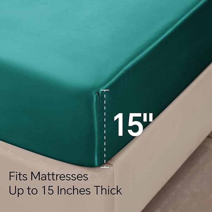 BEDELITE King Size Sheets Set, Luxury Soft Teal Satin Sheets - Image 6
