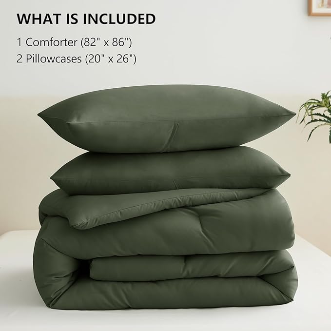 CozyLux Full Size Comforter Set Dark Green, 3 Pieces Solid Breathable Quilted - Image 7