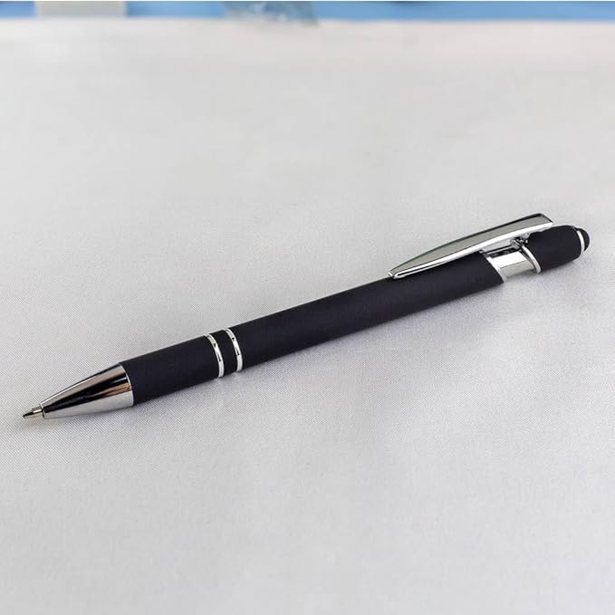 10-Pack Ballpoint Pens with Stylus Tip, Black Ink, 1.0mm Medium Point, Matte Metal Barrel, Assorted Colors – Soft Touch Grip for Office, School-DeskoryOffice