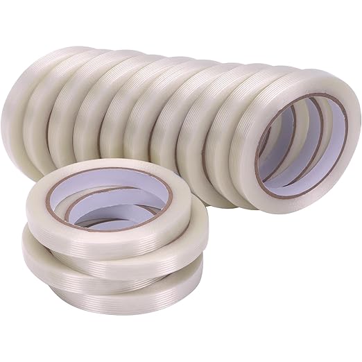 1/2 inch Mono Filament Strapping Tape, Heavy Duty Reinforced Filament Tape, Clear Fiberglass Reinforced Packing, (14 Rolls, 378yds Total)-DeskoryOffice