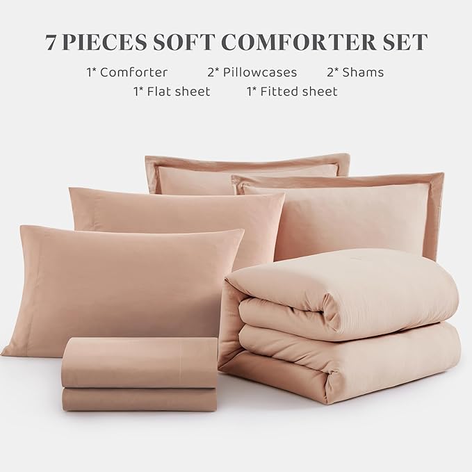 WRENSONGE Full Size Comforter Set- 7 Pieces Clay Pink Bed in a Bag Full Size - Image 8