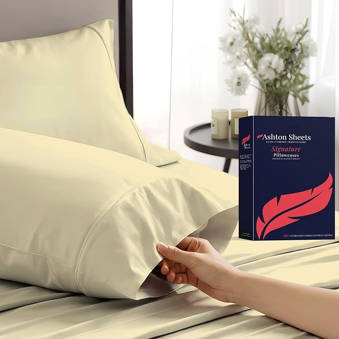 100% Egyptian Cotton Pillow Cases Standard/Queen Size Set of 2 by AshtonSheets