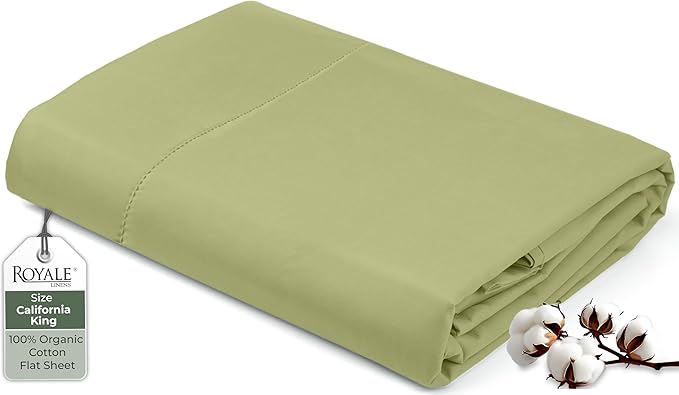 Royale Linen 100% Organic Cotton California King Flat Sheet Only by ROYALELINENS