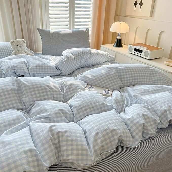 Nayoroom Gingham Duvet Cover Oversized King Blue White Plaid Checkered - Image 4