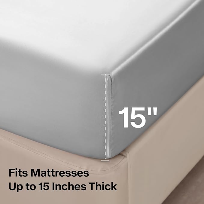 BEDELITE King Size Sheets Set, Luxury Soft Grey Satin Sheets - Image 5