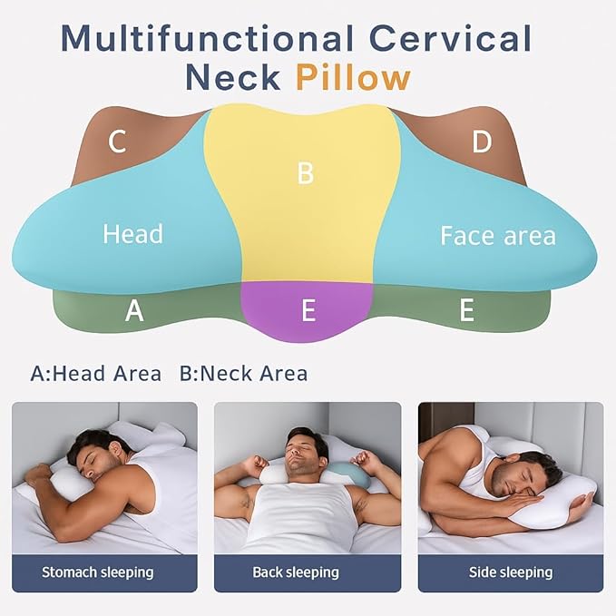 Extra High Loft Cervical Pillow for Side Sleepers, 6.30" Ergonomic Memory Foam Pillow for Broad Shoulders, Dual-Height Design, Washable Cover