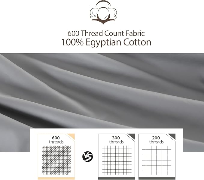 100% Egyptian Cotton Fitted Sheet Queen Size Gray, 600 Thread Count, 8-16" Deep - Image 5
