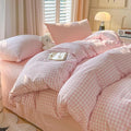 Nayoroom Gingham Duvet Cover Twin Size Pink White Plaid Checkered Comforter by Nayoroom