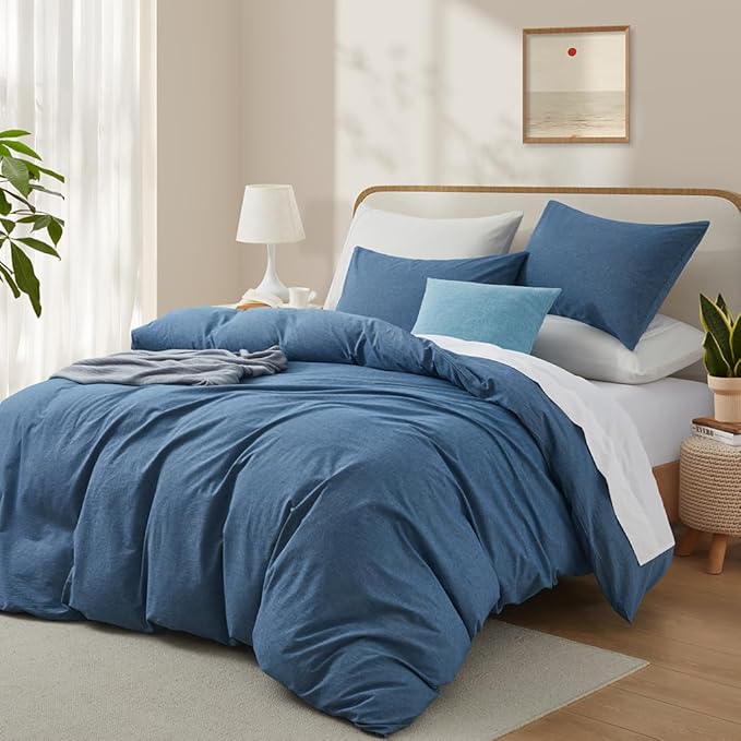 LOVQUE 100% Washed Cotton Duvet Cover Queen Size, Denim Blue Fade-Resistant - Image 2
