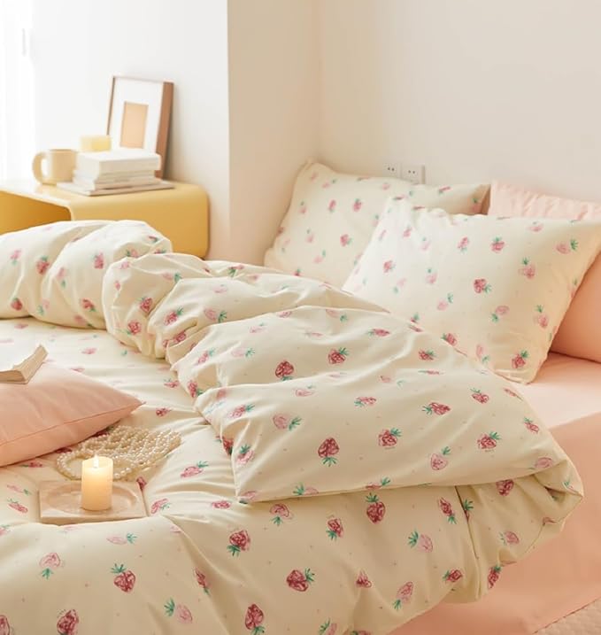 Nayoroom Strawberry Duvet Cover Set King Size Girls Cute Pink Strawberries by Nayoroom