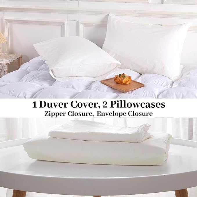 NEXHOME PRO Cotton Duvet Cover Queen Size White, Organic Natural Linen Feel - Image 9