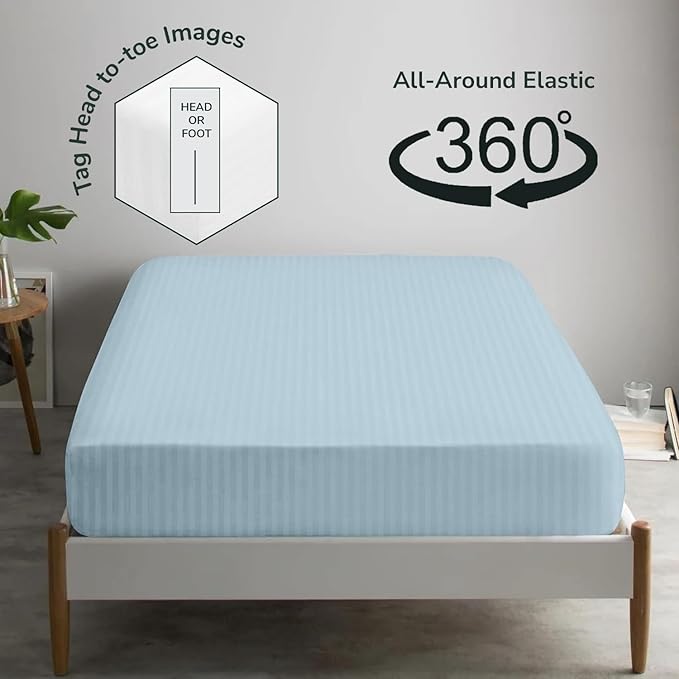 Feather & Stitch 1 Piece Fitted Sheet King Size, 100% Cotton Damask Sateen Weave - Image 4