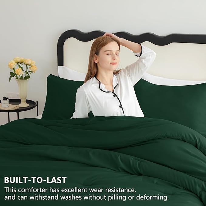 CozyLux King Size Comforter Set Emerald Green, 3 Pieces Solid Comforters King - Image 2