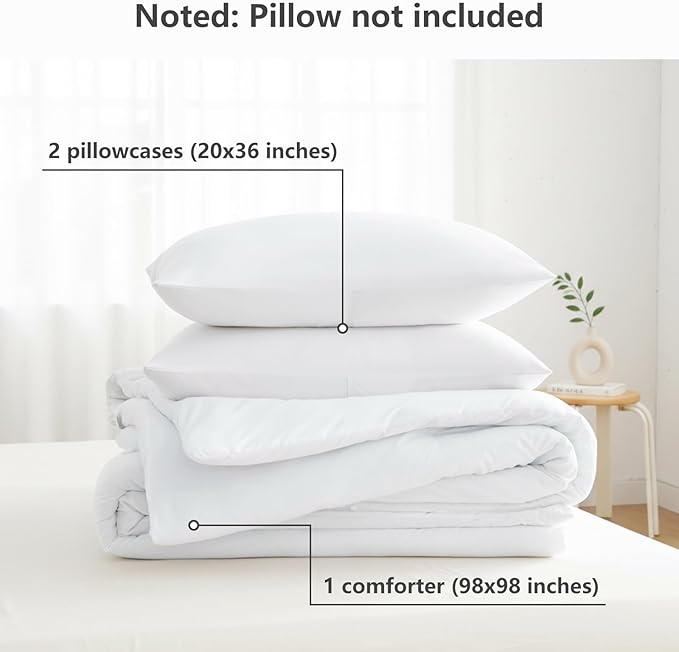 CozyLux Oversized Queen Comforter Set White, 3 Pieces 98x98 Solid Breathable - Image 7