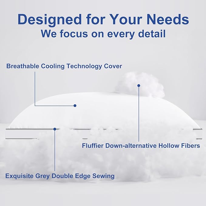 Premium Pillows Standard Size Set of 2, Fluffy and Supportive 7D Down - Image 3