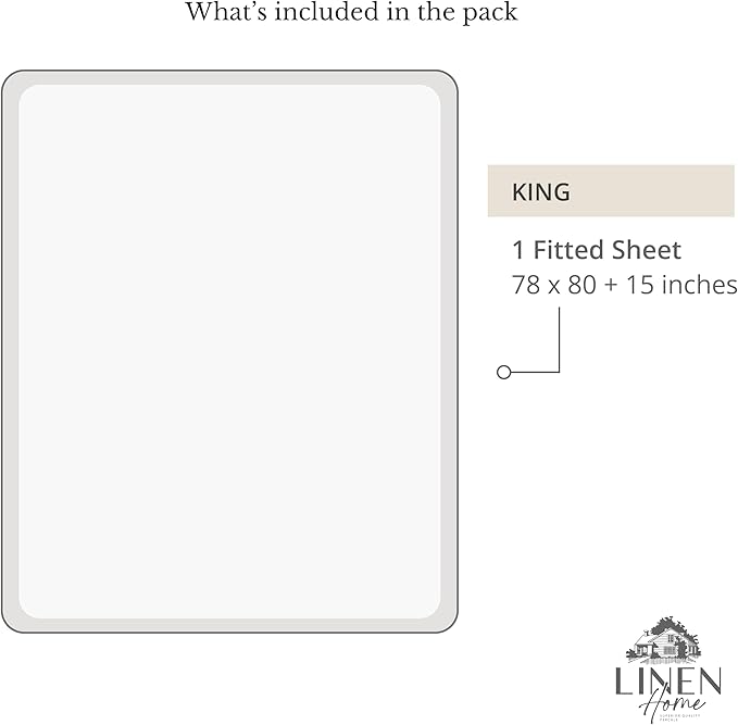 Linen Home 100% Cotton Percale Weave Fitted Sheet, King Size, Snow White - Image 6