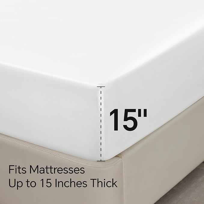 BEDELITE Satin Sheets Queen Size Bed Set, Luxury Soft White Silky Sheets - Image 6