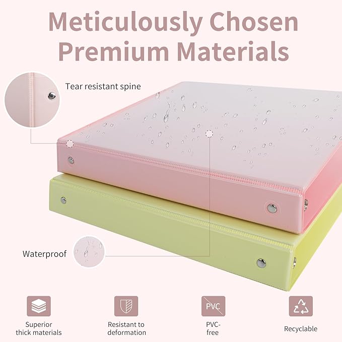 1" 3-Ring Binder, 1-inch Pastel Color Binders with 2 Inside Pockets, Clear View Cover Binder Holds 8.5'' x 11''Paper, Round Ring Binders for Office/Home/School, 6 Pack (Assorted 6 Colors)-DeskoryOffice