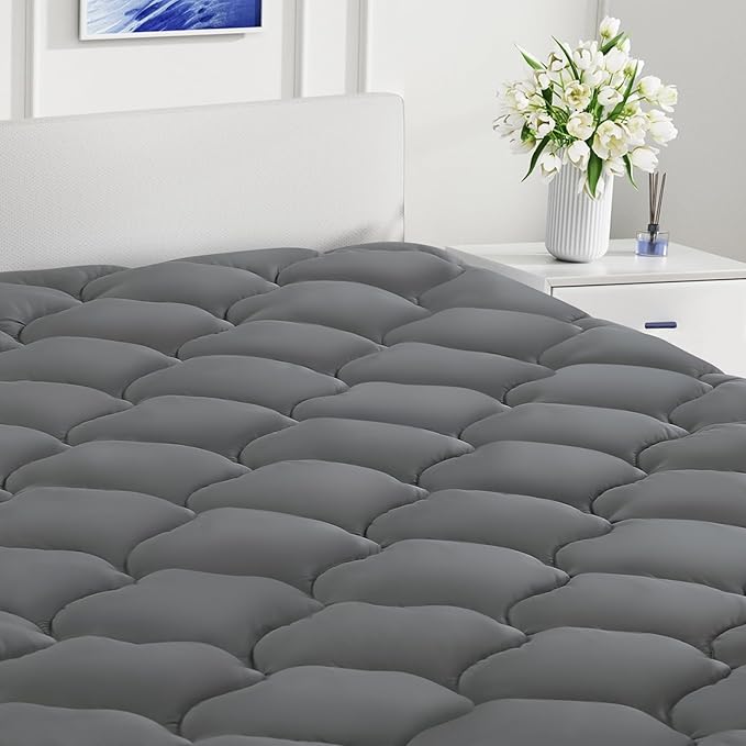 LEISURE TOWN Cotton Queen Mattress Pad Fitted Quilted Mattress Cover Pillow Top by LEISURETOWN