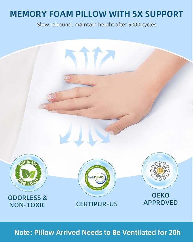 Sleep Pillow Ergonomic Contour Design with Side Sleeping Armrest Area Neck Support Pillow for Side, Back and Stomach Sleepers White